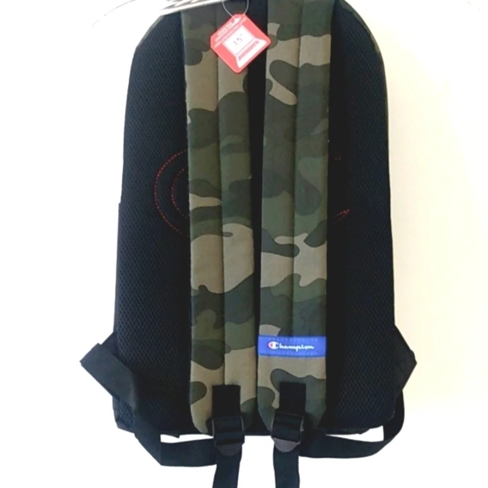 CHAMPION BLACK ARMY GREEN CAMOUFLAGE BACKPACK MEDIA TOTE BOOKBAG SIZE OS NWT